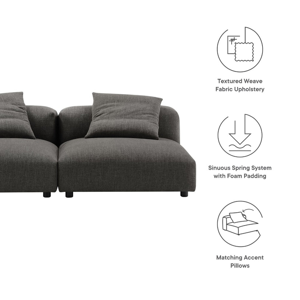 Modway Furniture Solace Modular 2-Piece Upholstered Sofa - Modern Comfort, Flexible Design for Contemporary Living Spaces Charcoal EEI-7037-CHA