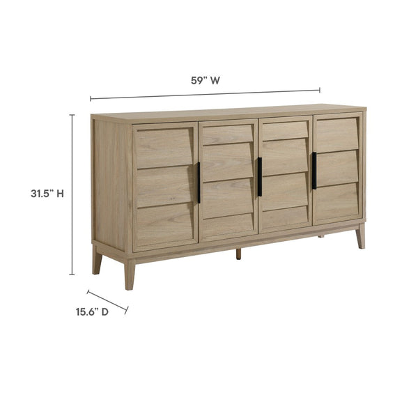 Modway Furniture Sinya 4-Door Sideboard - Contemporary Light Oak Storage Cabinet with Adjustable Shelves & Style EEI-7040-LOA