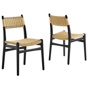 Modway Furniture Wynn Rope and Wood Dining Side Chairs Set of 2 - Modern Mid-Century Style for Any Space Black Natural EEI-7044-BLK-NAT