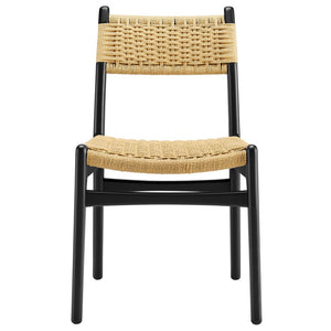 Modway Furniture Wynn Rope and Wood Dining Side Chairs Set of 2 - Modern Mid-Century Style for Any Space Black Natural EEI-7044-BLK-NAT