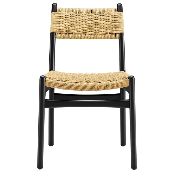 Modway Furniture Wynn Rope and Wood Dining Side Chairs Set of 2 - Modern Mid-Century Style for Any Space Black Natural EEI-7044-BLK-NAT