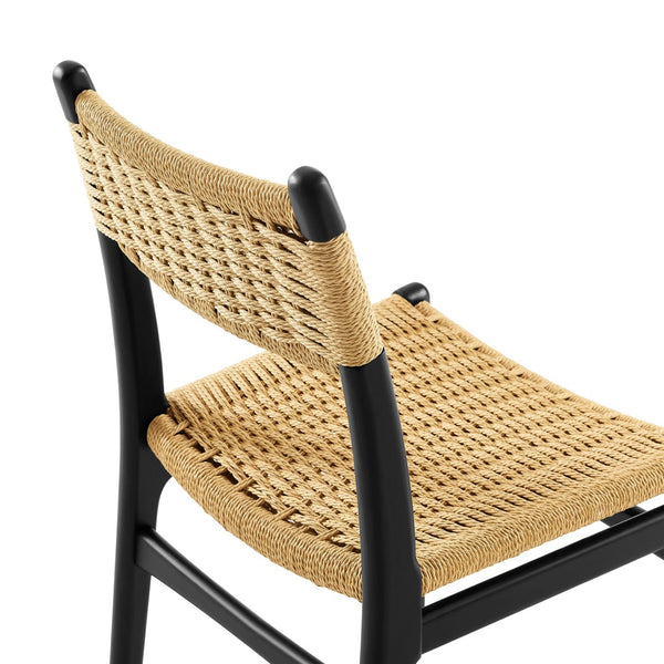 Modway Furniture Wynn Rope and Wood Dining Side Chairs Set of 2 - Modern Mid-Century Style for Any Space Black Natural EEI-7044-BLK-NAT