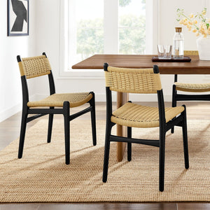 Modway Furniture Wynn Rope and Wood Dining Side Chairs Set of 2 - Modern Mid-Century Style for Any Space Black Natural EEI-7044-BLK-NAT