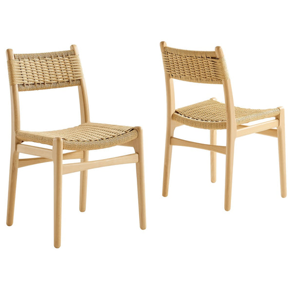Modway Furniture Wynn Rope and Wood Dining Side Chairs Set of 2 - Modern Mid-Century Style for Any Space Natural Natural EEI-7044-NAT-NAT