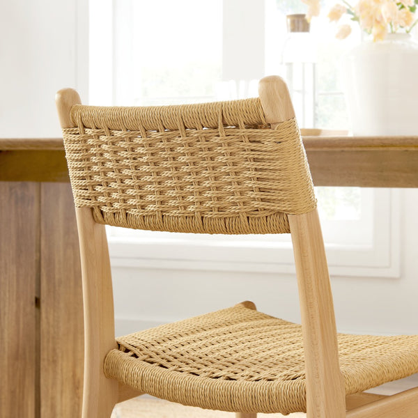 Modway Furniture Wynn Rope and Wood Dining Side Chairs Set of 2 - Modern Mid-Century Style for Any Space Natural Natural EEI-7044-NAT-NAT