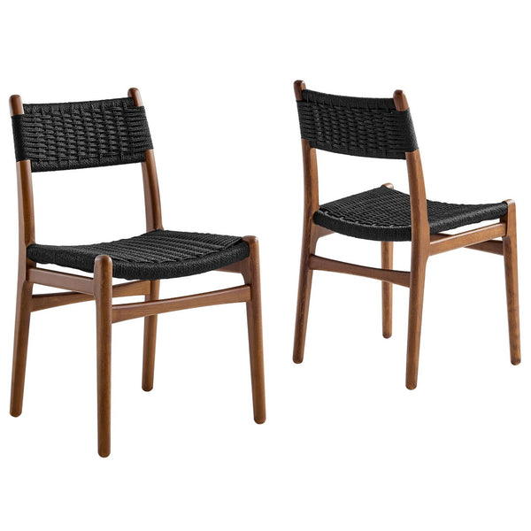 Modway Furniture Wynn Rope and Wood Dining Side Chairs Set of 2 - Modern Mid-Century Style for Any Space Walnut Black EEI-7044-WAL-BLK