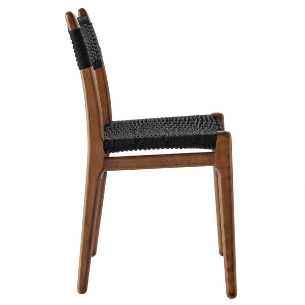 Modway Furniture Wynn Rope and Wood Dining Side Chairs Set of 2 - Modern Mid-Century Style for Any Space Walnut Black EEI-7044-WAL-BLK