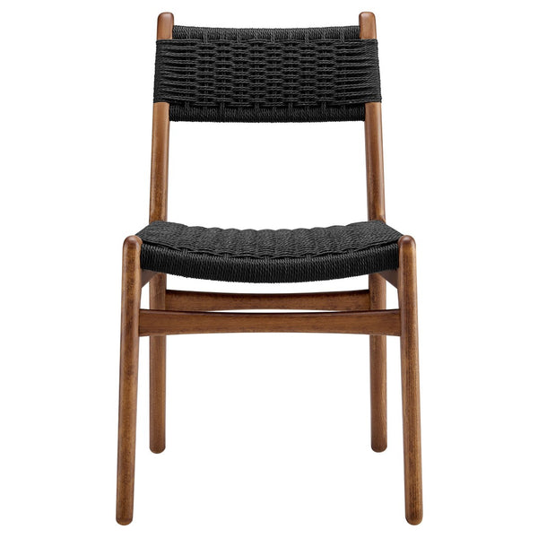 Modway Furniture Wynn Rope and Wood Dining Side Chairs Set of 2 - Modern Mid-Century Style for Any Space Walnut Black EEI-7044-WAL-BLK