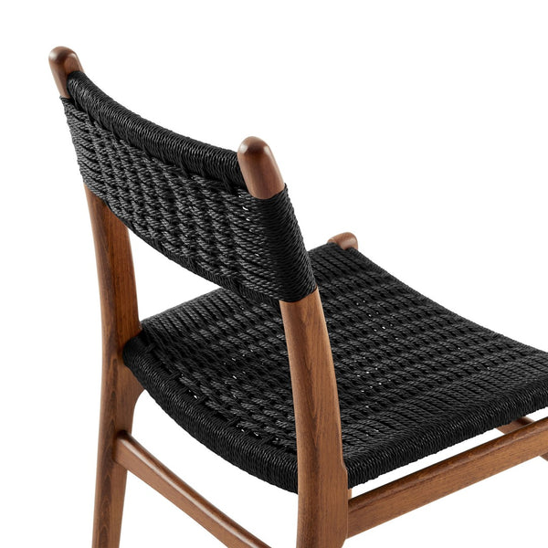 Modway Furniture Wynn Rope and Wood Dining Side Chairs Set of 2 - Modern Mid-Century Style for Any Space Walnut Black EEI-7044-WAL-BLK