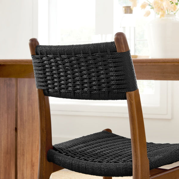Modway Furniture Wynn Rope and Wood Dining Side Chairs Set of 2 - Modern Mid-Century Style for Any Space Walnut Black EEI-7044-WAL-BLK