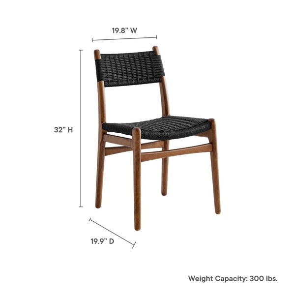 Modway Furniture Wynn Rope and Wood Dining Side Chairs Set of 2 - Modern Mid-Century Style for Any Space Walnut Black EEI-7044-WAL-BLK