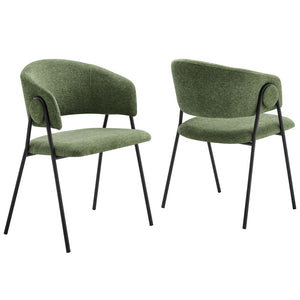 Modway Furniture Nella Upholstered Chenille Dining Chairs Set of 2 - Vintage Mid-Century Style with Comfort and Elegance Eucalyptus Black EEI-7045-EUC-BLK