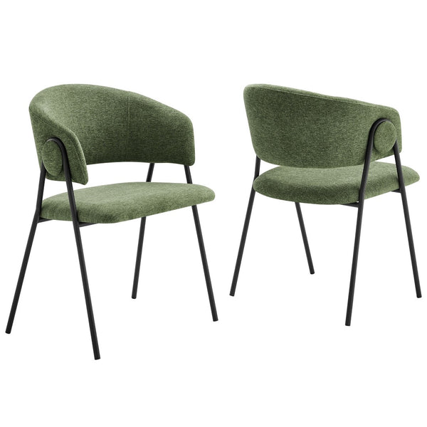 Modway Furniture Nella Upholstered Chenille Dining Chairs Set of 2 - Vintage Mid-Century Style with Comfort and Elegance Eucalyptus Black EEI-7045-EUC-BLK