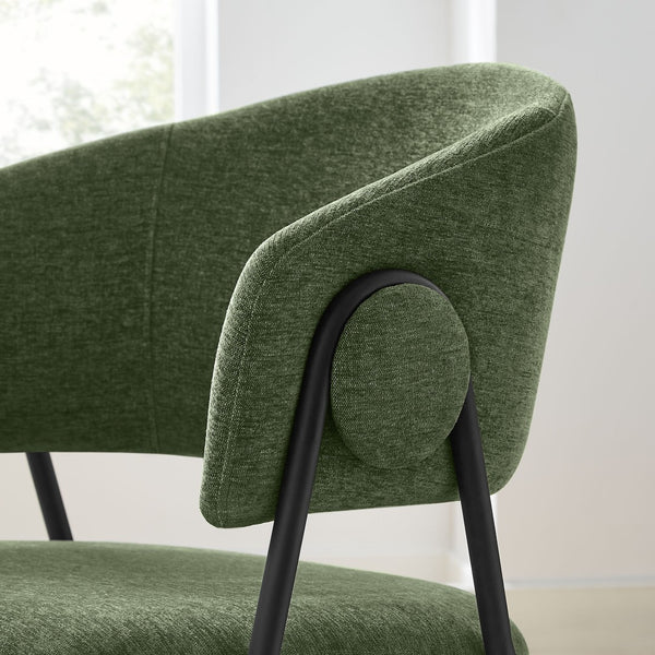 Modway Furniture Nella Upholstered Chenille Dining Chairs Set of 2 - Vintage Mid-Century Style with Comfort and Elegance Eucalyptus Black EEI-7045-EUC-BLK