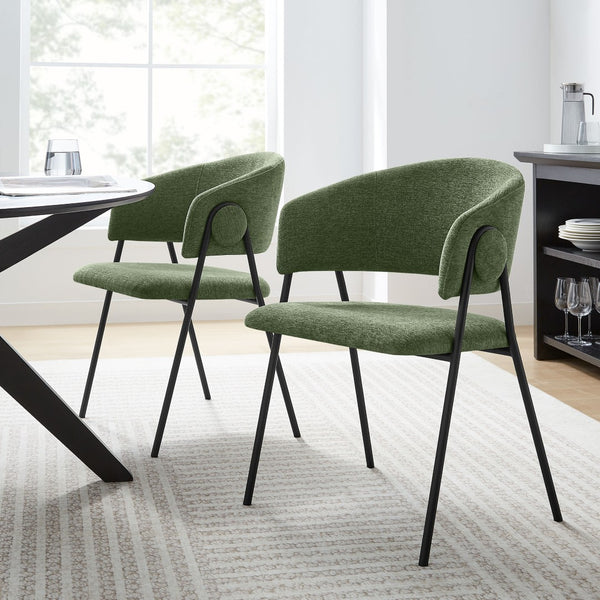 Modway Furniture Nella Upholstered Chenille Dining Chairs Set of 2 - Vintage Mid-Century Style with Comfort and Elegance Eucalyptus Black EEI-7045-EUC-BLK