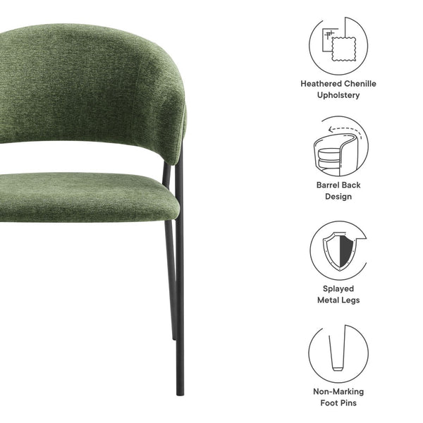 Modway Furniture Nella Upholstered Chenille Dining Chairs Set of 2 - Vintage Mid-Century Style with Comfort and Elegance Eucalyptus Black EEI-7045-EUC-BLK