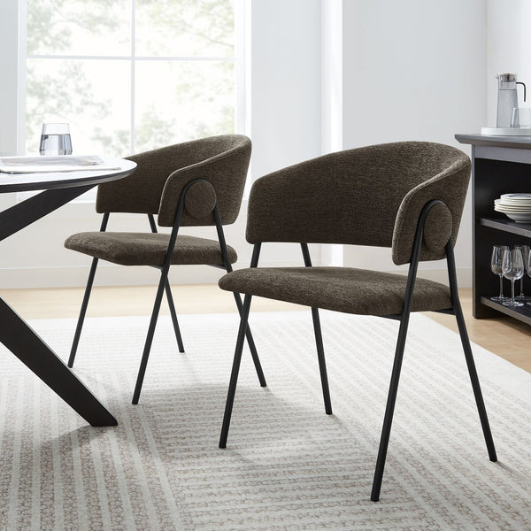 Modway Furniture Nella Upholstered Chenille Dining Chairs Set of 2 - Vintage Mid-Century Style with Comfort and Elegance Java Black EEI-7045-JAV-BLK