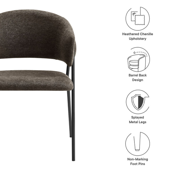 Modway Furniture Nella Upholstered Chenille Dining Chairs Set of 2 - Vintage Mid-Century Style with Comfort and Elegance Java Black EEI-7045-JAV-BLK
