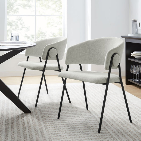 Modway Furniture Nella Upholstered Chenille Dining Chairs Set of 2 - Vintage Mid-Century Style with Comfort and Elegance Newsprint Black EEI-7045-NPT-BLK