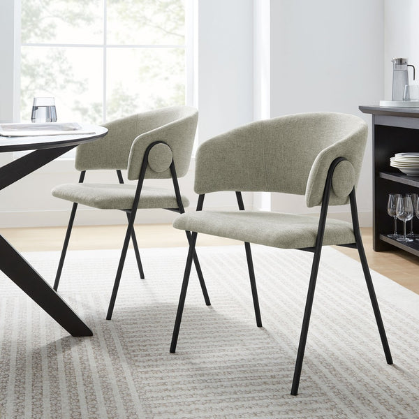 Modway Furniture Nella Upholstered Chenille Dining Chairs Set of 2 - Vintage Mid-Century Style with Comfort and Elegance Taupe Black EEI-7045-TAU-BLK