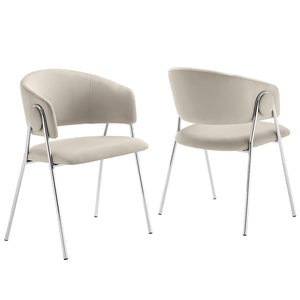 Modway Furniture Nella Upholstered Performance Velvet Dining Chair Set of 2 - Stylish Mid-Century Comfort & Elegance Almond Silver EEI-7046-ALM-SLV