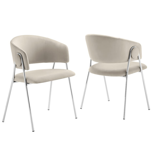 Modway Furniture Nella Upholstered Performance Velvet Dining Chair Set of 2 - Stylish Mid-Century Comfort & Elegance Almond Silver EEI-7046-ALM-SLV