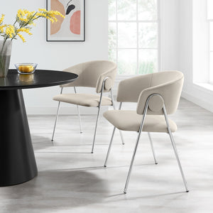 Modway Furniture Nella Upholstered Performance Velvet Dining Chair Set of 2 - Stylish Mid-Century Comfort & Elegance Almond Silver EEI-7046-ALM-SLV