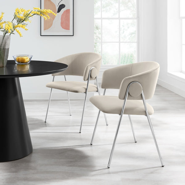 Modway Furniture Nella Upholstered Performance Velvet Dining Chair Set of 2 - Stylish Mid-Century Comfort & Elegance Almond Silver EEI-7046-ALM-SLV