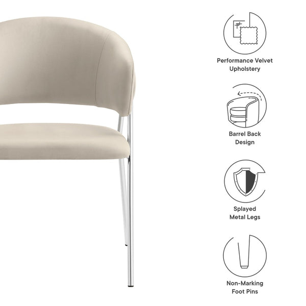 Modway Furniture Nella Upholstered Performance Velvet Dining Chair Set of 2 - Stylish Mid-Century Comfort & Elegance Almond Silver EEI-7046-ALM-SLV