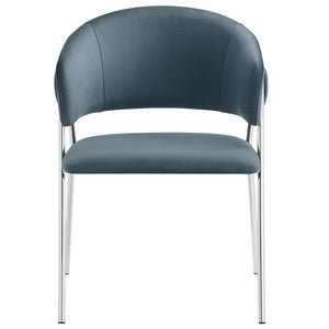 Modway Furniture Nella Upholstered Performance Velvet Dining Chair Set of 2 - Stylish Mid-Century Comfort & Elegance Cadet Blue EEI-7046-CAD-SLV