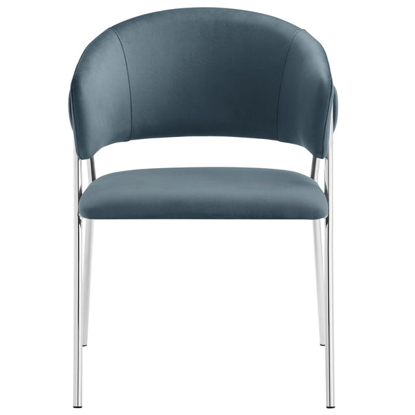 Modway Furniture Nella Upholstered Performance Velvet Dining Chair Set of 2 - Stylish Mid-Century Comfort & Elegance Cadet Blue EEI-7046-CAD-SLV