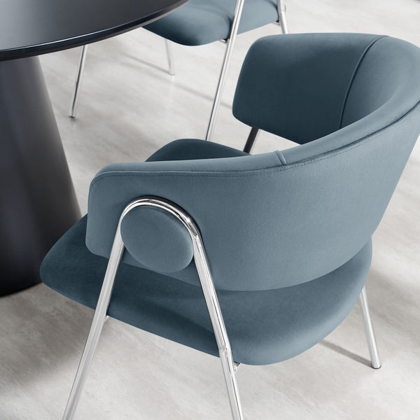 Modway Furniture Nella Upholstered Performance Velvet Dining Chair Set of 2 - Stylish Mid-Century Comfort & Elegance Cadet Blue EEI-7046-CAD-SLV