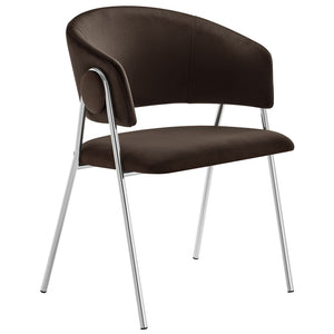 Modway Furniture Nella Upholstered Performance Velvet Dining Chair Set of 2 - Stylish Mid-Century Comfort & Elegance Chocolate Brown EEI-7046-CHB-SLV