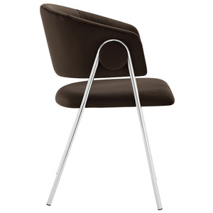 Modway Furniture Nella Upholstered Performance Velvet Dining Chair Set of 2 - Stylish Mid-Century Comfort & Elegance Chocolate Brown EEI-7046-CHB-SLV