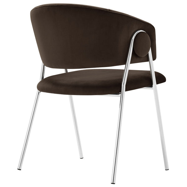 Modway Furniture Nella Upholstered Performance Velvet Dining Chair Set of 2 - Stylish Mid-Century Comfort & Elegance Chocolate Brown EEI-7046-CHB-SLV