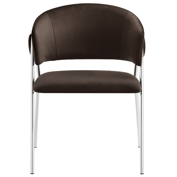 Modway Furniture Nella Upholstered Performance Velvet Dining Chair Set of 2 - Stylish Mid-Century Comfort & Elegance Chocolate Brown EEI-7046-CHB-SLV