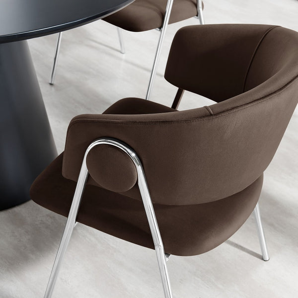 Modway Furniture Nella Upholstered Performance Velvet Dining Chair Set of 2 - Stylish Mid-Century Comfort & Elegance Chocolate Brown EEI-7046-CHB-SLV