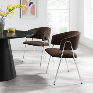 Modway Furniture Nella Upholstered Performance Velvet Dining Chair Set of 2 - Stylish Mid-Century Comfort & Elegance Chocolate Brown EEI-7046-CHB-SLV