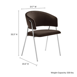 Modway Furniture Nella Upholstered Performance Velvet Dining Chair Set of 2 - Stylish Mid-Century Comfort & Elegance Chocolate Brown EEI-7046-CHB-SLV