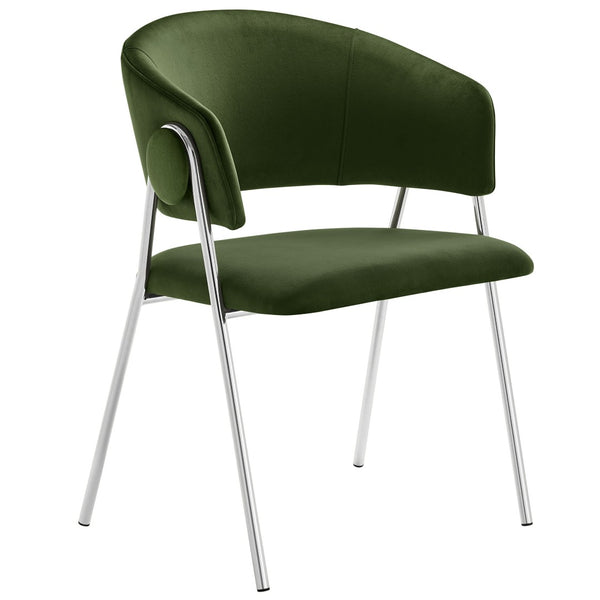 Modway Furniture Nella Upholstered Performance Velvet Dining Chair Set of 2 - Stylish Mid-Century Comfort & Elegance Moss Green Silver EEI-7046-MOG-SLV