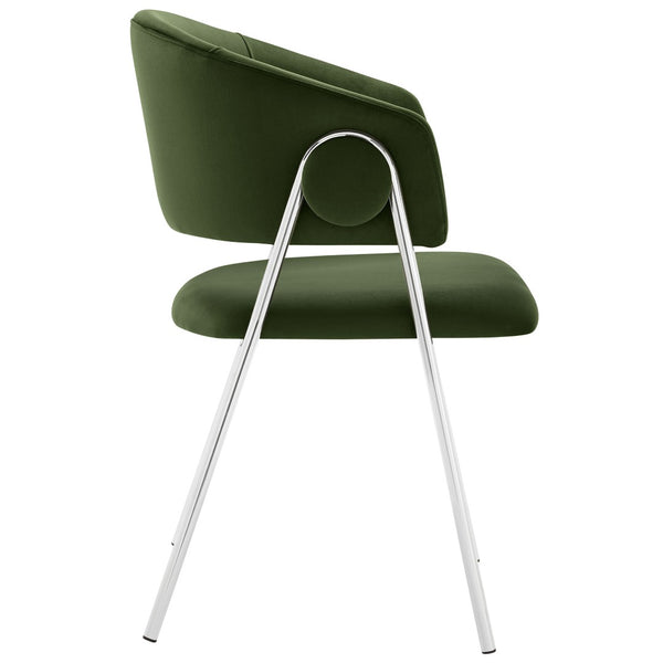 Modway Furniture Nella Upholstered Performance Velvet Dining Chair Set of 2 - Stylish Mid-Century Comfort & Elegance Moss Green Silver EEI-7046-MOG-SLV