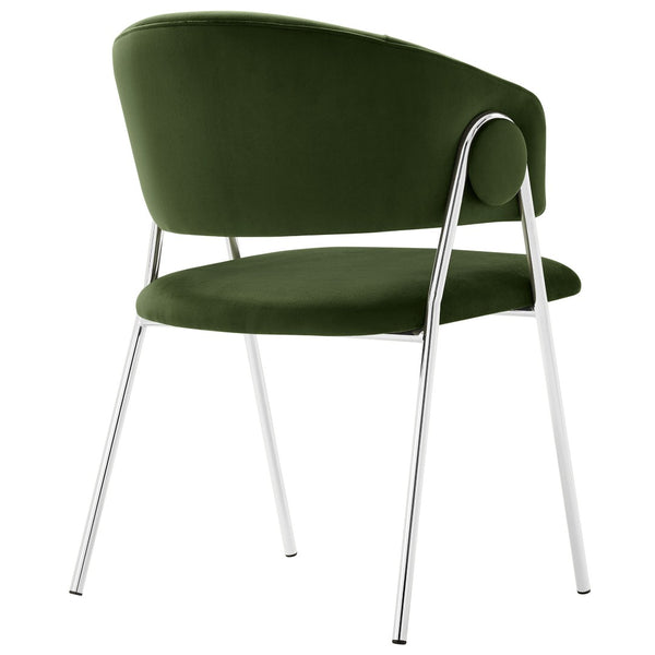 Modway Furniture Nella Upholstered Performance Velvet Dining Chair Set of 2 - Stylish Mid-Century Comfort & Elegance Moss Green Silver EEI-7046-MOG-SLV