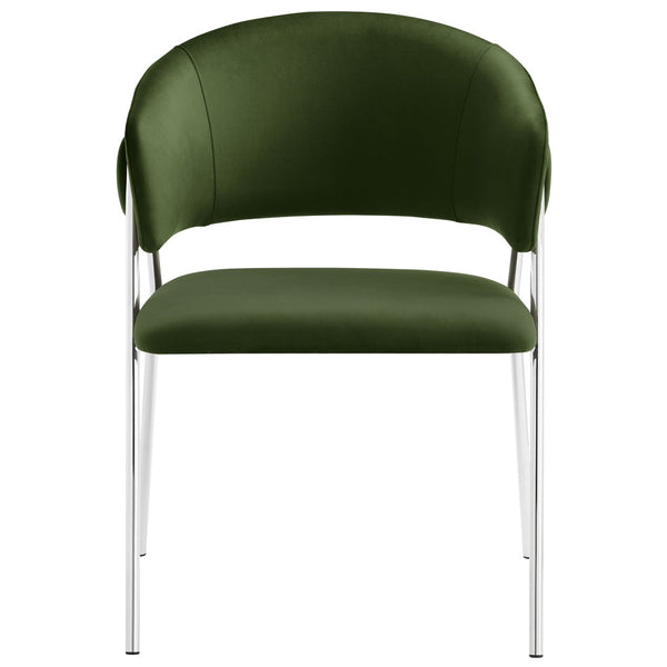 Modway Furniture Nella Upholstered Performance Velvet Dining Chair Set of 2 - Stylish Mid-Century Comfort & Elegance Moss Green Silver EEI-7046-MOG-SLV
