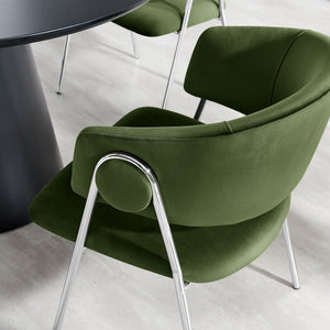 Modway Furniture Nella Upholstered Performance Velvet Dining Chair Set of 2 - Stylish Mid-Century Comfort & Elegance Moss Green Silver EEI-7046-MOG-SLV