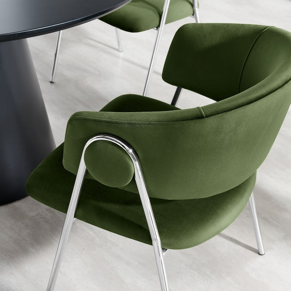 Modway Furniture Nella Upholstered Performance Velvet Dining Chair Set of 2 - Stylish Mid-Century Comfort & Elegance Moss Green Silver EEI-7046-MOG-SLV