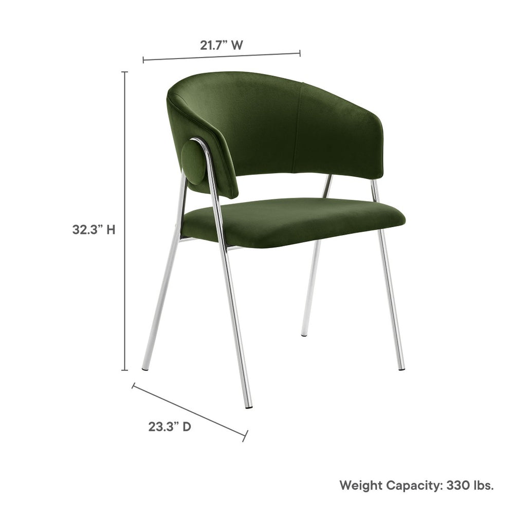 Modway Furniture Nella Upholstered Performance Velvet Dining Chair Set of 2 - Stylish Mid-Century Comfort & Elegance Moss Green Silver EEI-7046-MOG-SLV