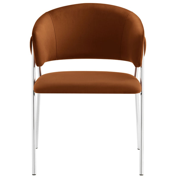 Modway Furniture Nella Upholstered Performance Velvet Dining Chair Set of 2 - Stylish Mid-Century Comfort & Elegance Rust Silver EEI-7046-RUS-SLV