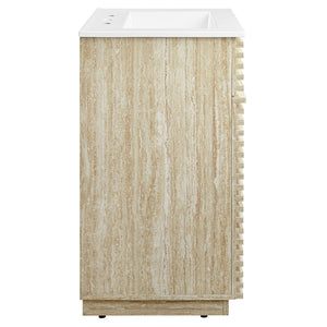 Modway Furniture Render 24" Faux Travertine Bathroom Vanity with Integrated Sink - Mid-Century Style & Storage Solutions EEI-7047-WHI