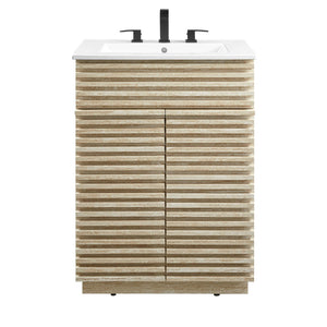 Modway Furniture Render 24" Faux Travertine Bathroom Vanity with Integrated Sink - Mid-Century Style & Storage Solutions EEI-7047-WHI