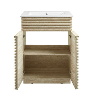 Modway Furniture Render 24" Faux Travertine Bathroom Vanity with Integrated Sink - Mid-Century Style & Storage Solutions EEI-7047-WHI